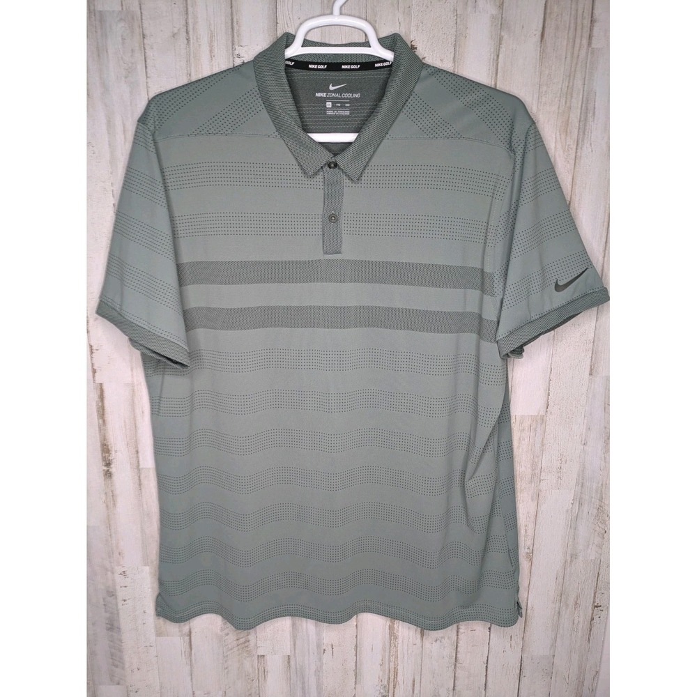 Nike Golf Shirt Mens 2XL Green Zonal Cooling Polo Striped Vented Performance